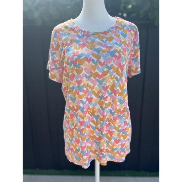The Company Store women’s casual heart-graphic print multicolor tee shirt LARGE - Picture 2 of 7